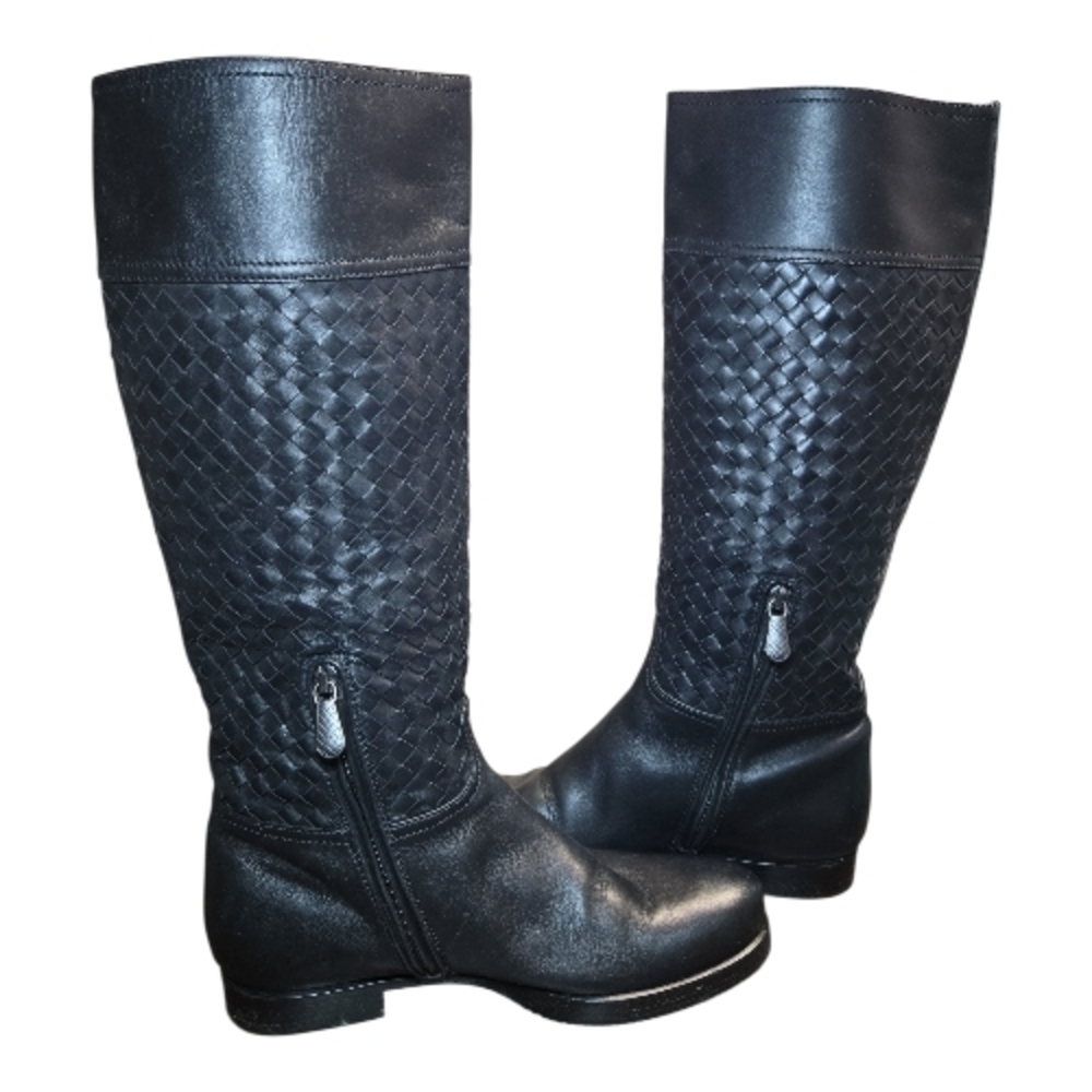 Bottega Veneta Intrecciato Black Over the Knee Woven Boots Sz 37